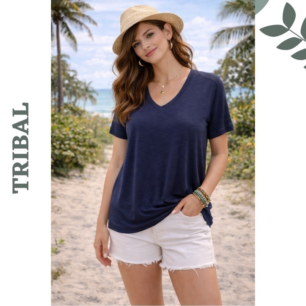 🛍️ Tribal Jet Blue V-Neck Tee NWT Soft Stretch Small